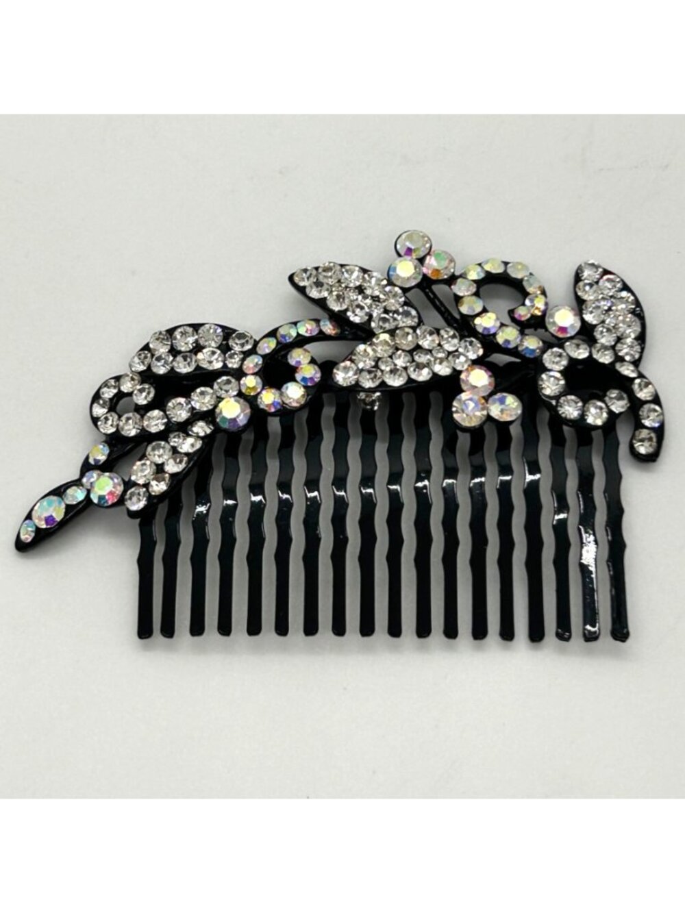 Rhinestone Crystal Floral Hair Comb Bride Wedding Formal Party Prom Black Metal - Picture 2 of 10